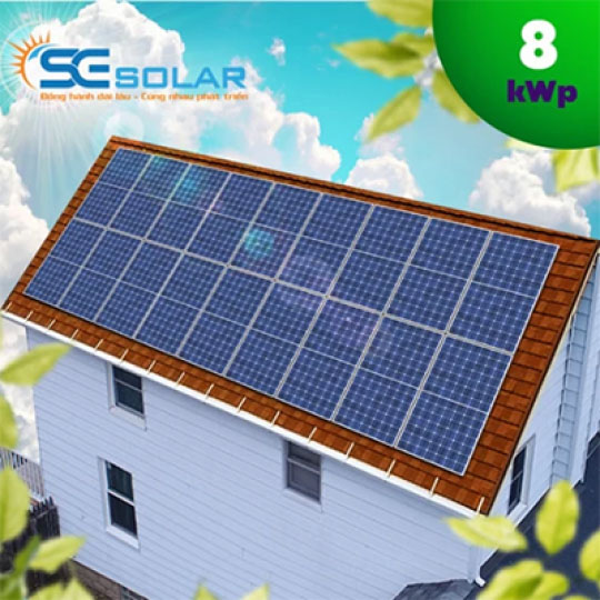 Hệ thống điện mặt trời áp mái lưu trữ 8kWp không gồm acquy